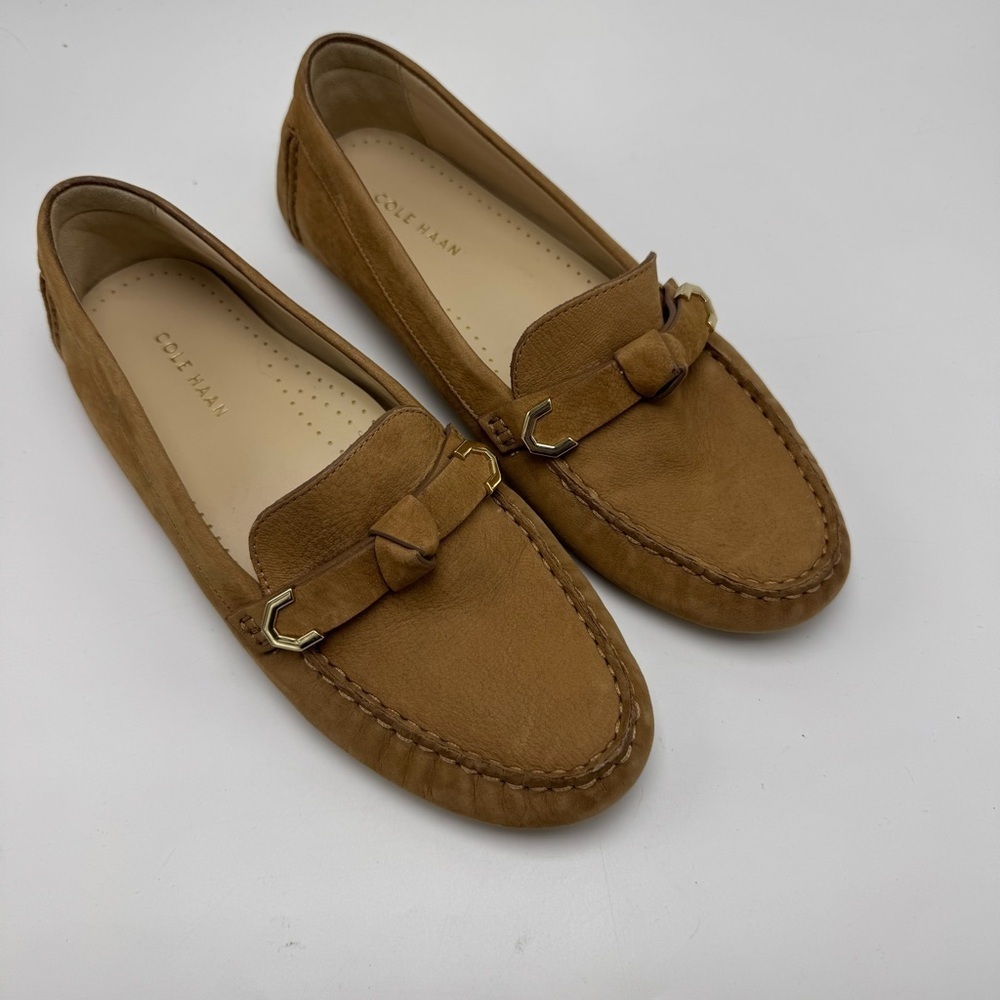 Cole Haan Evelyn Bow Drivers Loafer Women’s 7.5 Suede Beige Slip On Office Work